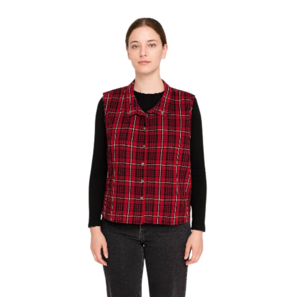 REBECCA MALONE Women's Warm Winter Quilted Plaid Vest 3X Cotton Polyester